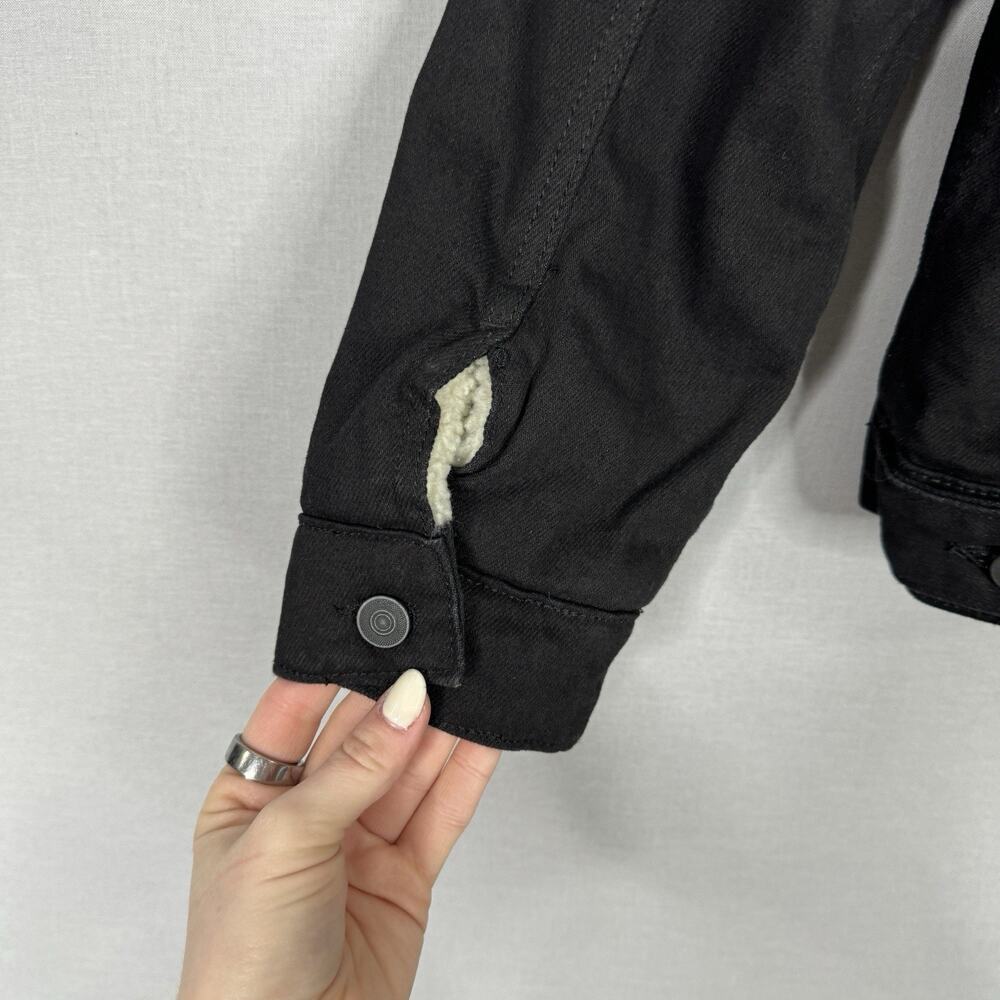 ASOS Womens Jean Jacket 2XL Black Faux Fur Sherpa Lined Denim Trucker Barn Coat - Picture 13 of 16